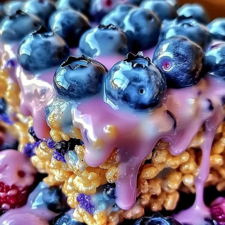 Blueberry Rice Krispies Treats with Vanilla Glaze