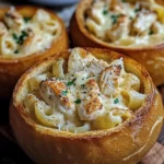 Chicken Alfredo Garlic Bread Bowls