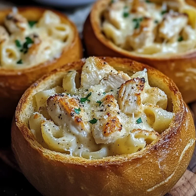 Chicken Alfredo Garlic Bread Bowls