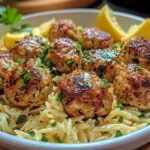 Greek Chicken Meatballs with Lemon Orzo