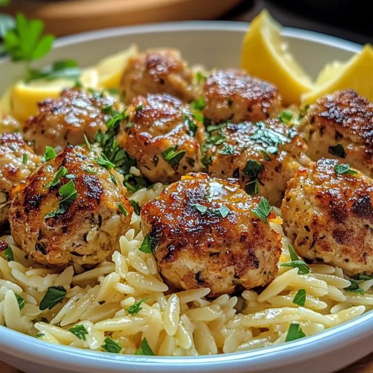 Greek Chicken Meatballs with Lemon Orzo
