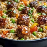 Honey Garlic Meatball Rice Bake